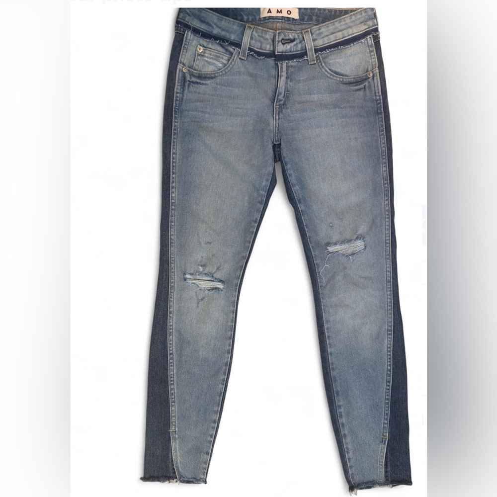 AMO Two-Tone Distressed Skinny Jeans